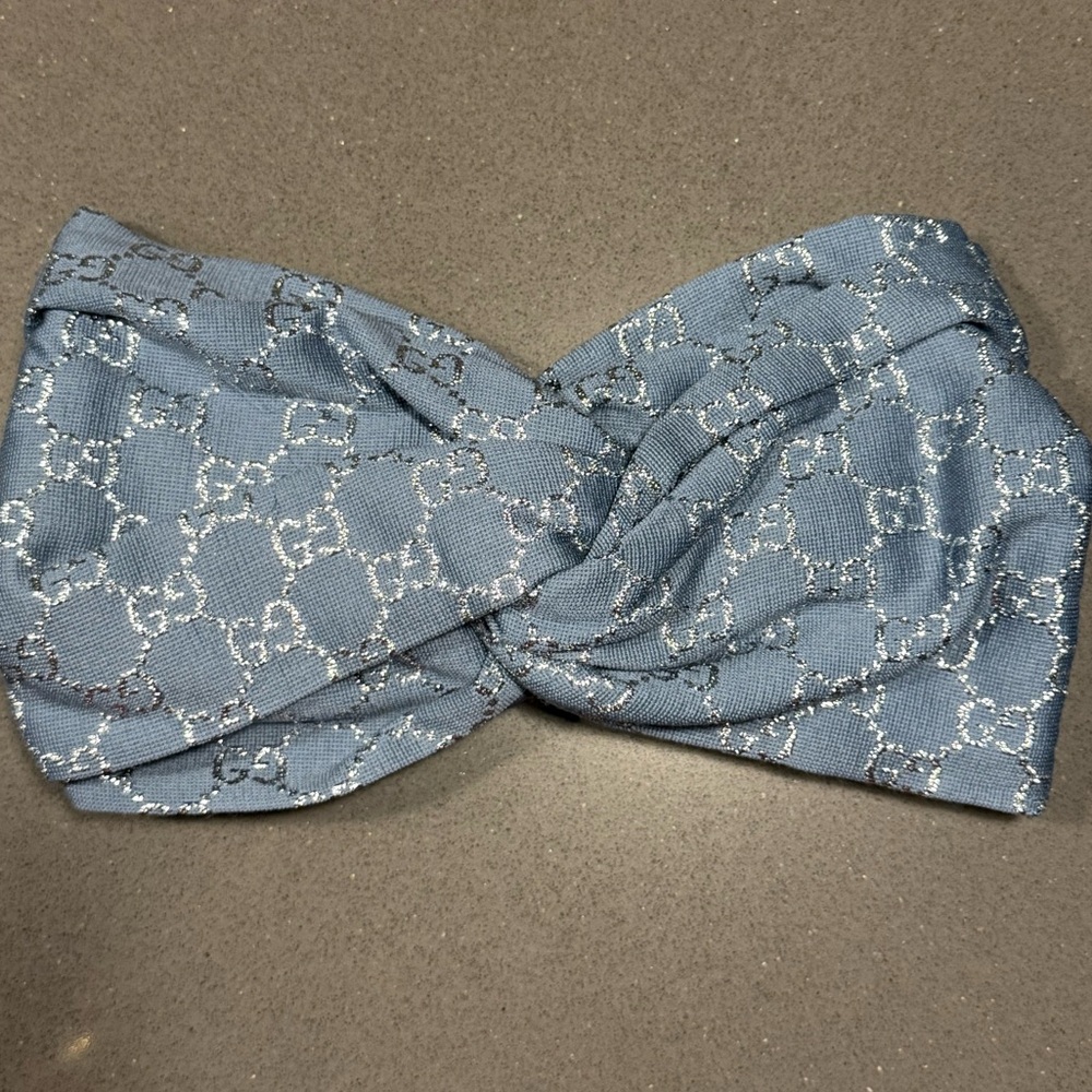WOMENS GUCCI DENIM/METALLIC TWIST TURBAN HEADBAND